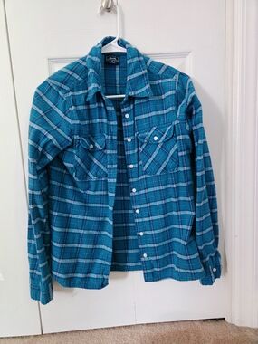 Le Tigre Teal Plaid Women's Button-Down Shirt Size M